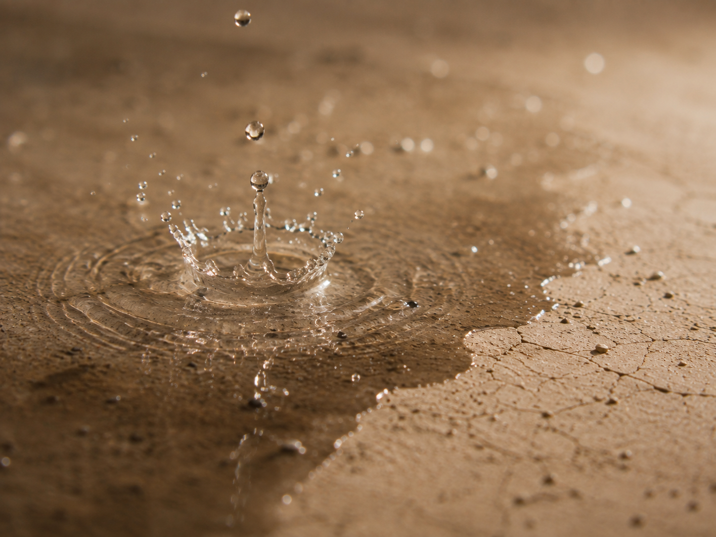 A water droplet meeting wet clay on the studio surface