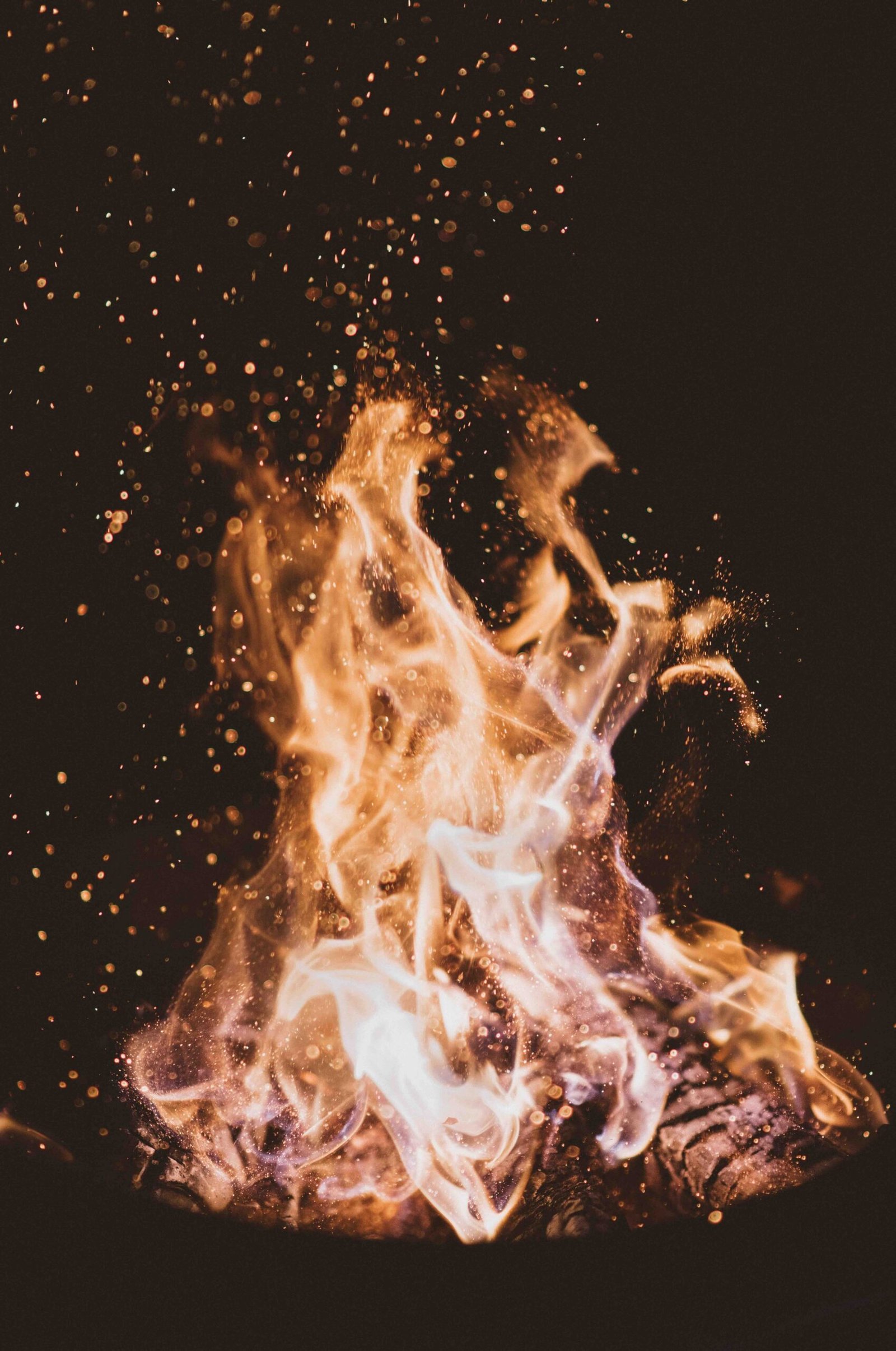 Ceramic forms surrounded by smoke and embers in an outdoor pit