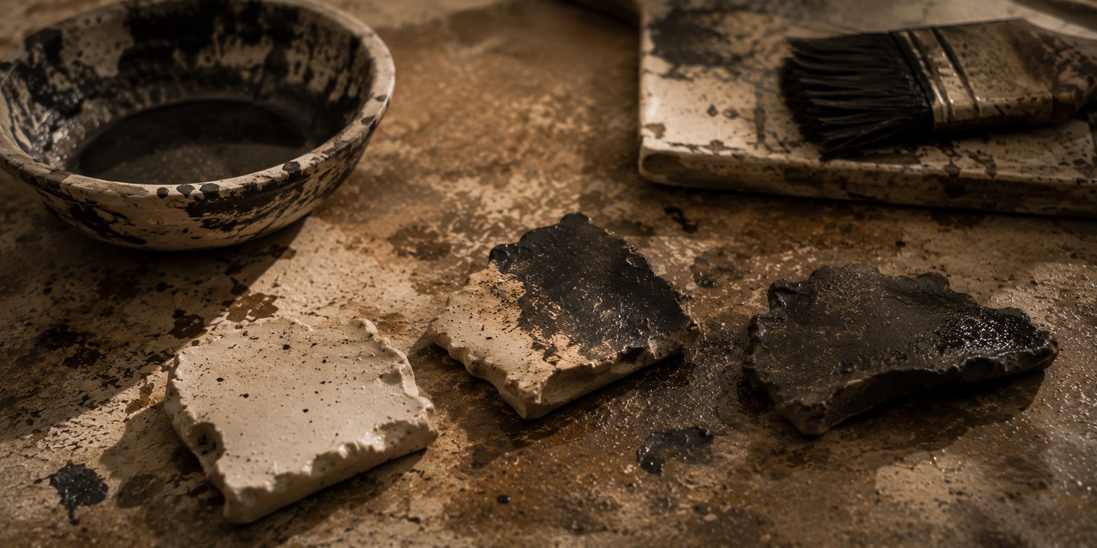 Close detail of a pale ceramic surface
